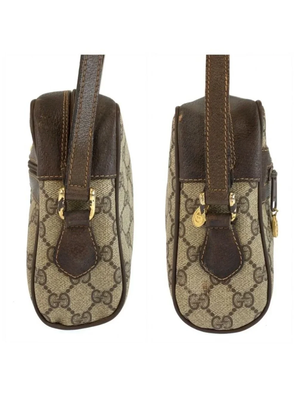 Gucci Vintage Sherry Line Beige Brown GG Supreme Canvas Shoulder Bag Pochette